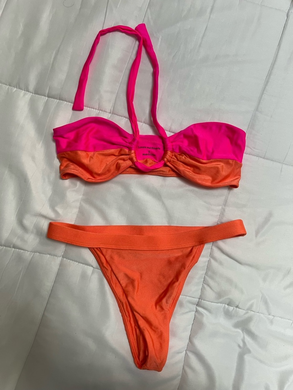 Lovers + Friends Neon Pink and Orange Two-Piece Bikini